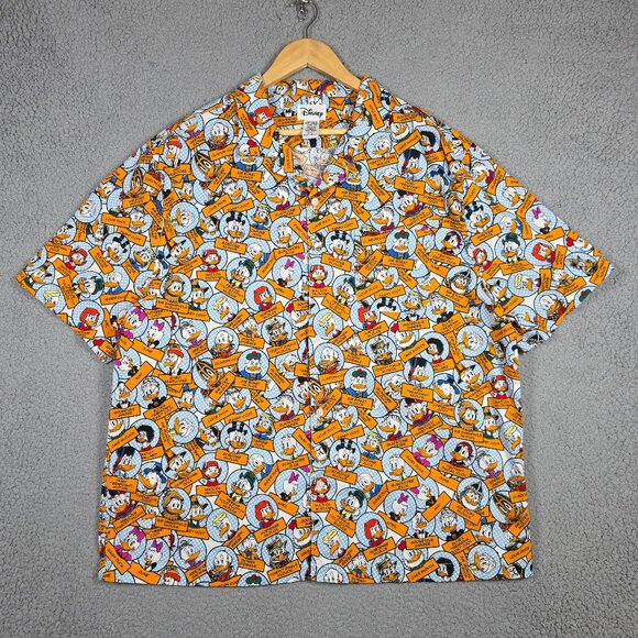 Disney Shirt Mens Large Donal Duck All Over Print Oversized Open Camp Collar - Picture 1 of 11